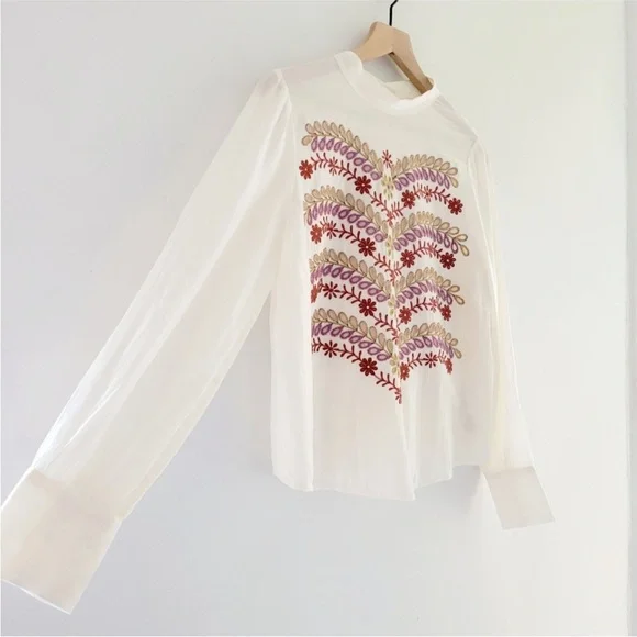 Anthropologie Meadow Rue Daphne Embroidered Blouse Cotton Gauze Boho Festival - Picture 5 of 6